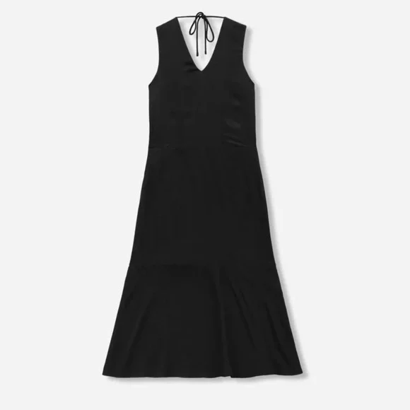 Everlane desss long black silky satin v neck maxi midi slip dress small new - Picture 15 of 15